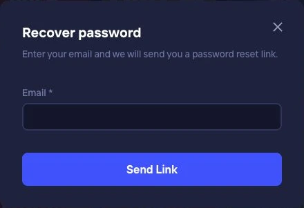 Passwort wiederherstellen: E-Mail-Adresse eingeben und Send Link wählen